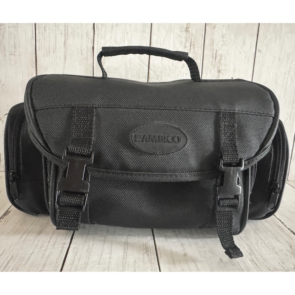 Black Ambico Padded Camera Bag Case with Buckle Closure and Multiple Pockets
